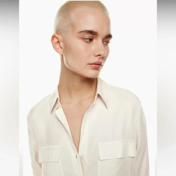 Babaton Utility Button Down Shirt Garment Dyed Matte Pearl Off White XS NEW - Picture 3 of 10